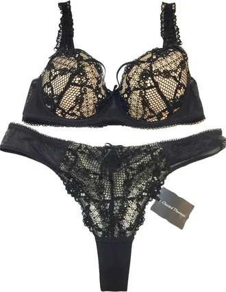 Chantal Thomass Chantal Thomas Couture Black Lace Pad Bra & Tanga Set Size M