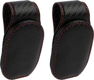 No Brand Paquete De 2 Soportes Magn&eacute;ticos Para Gafas De Sol Para Coche, Con Aspecto De Fibra De Carbono Y Costuras Rojas, Clip Universal Resistente A Los Ara&ntilde;a