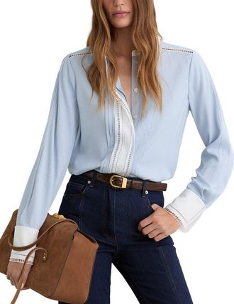Reiss Luma Lace Trim Tipped Long Sleeve Shirt