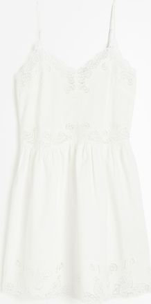 H&M Besticktes Kleid aus Leinenmix - White
