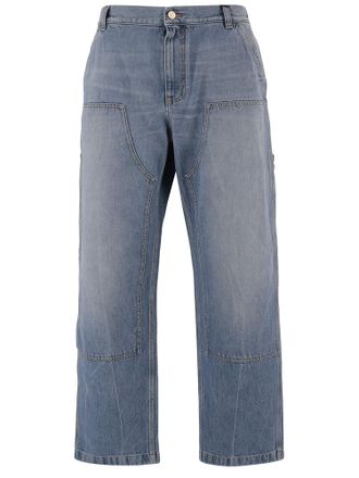Versace Washed Blue Denim Jeans with Multi-Pocket Design