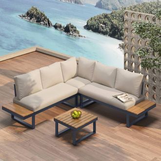 Matteo Garden Lounge Set - Reclining Adjustable Seats, WPC Tabletop - 4 Piece in Beige