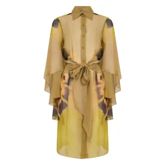 Alberta Ferretti Flutter Sleeve Shirt Dress - female - Alberta Ferretti - Shirt Dresses - Multicolor - S - Dresses