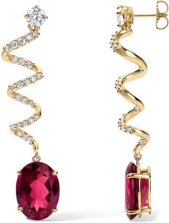 Mindi Mond Rubellite & Diamond Spiral Drop Earrings in 18K Yellow Gold at Nordstrom, Size One Size Oz