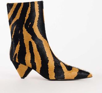 Topshop Kiki stivaletti alla caviglia con tacco a cono in pelle vera effetto zebra-Multicolore