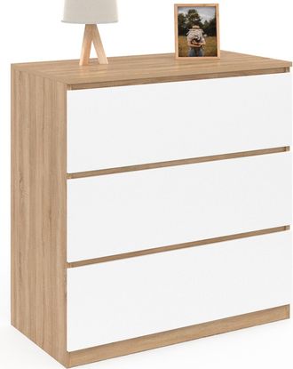 IDMarket Cofre De 3 Cajones Tomi 78 Cm En Haya Y Blanco