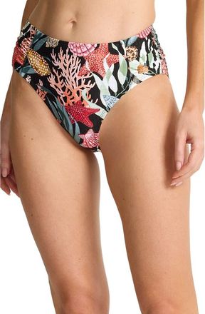 Tommy Bahama Shell Sands Shirred UPF 50+ Bikini Bottoms in Black at Nordstrom, Size X-Small