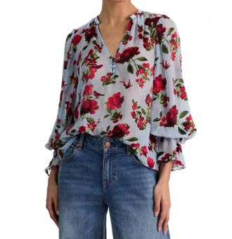 Alice & Olivia Moranne Floral Blouse In Blue