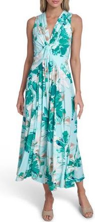 Calvin Klein Twist and Drape Maxi Dress in Seaspray/Petrol Multi at Nordstrom Rack, Size 10
