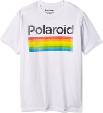 Mad Engine Mens Logo Vintage Style Rainbow T-Shirt, White, Medium