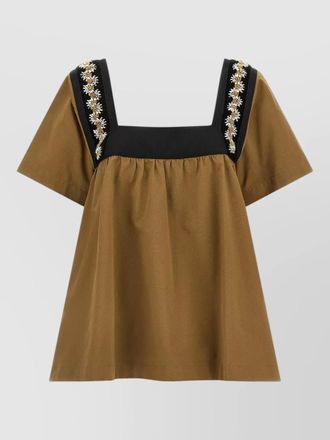 Prada embroidered crystal gabardine dress velvet inserts