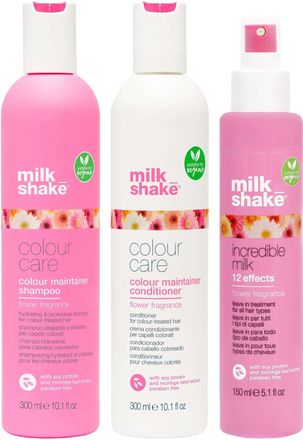 milk_shake Womens Trio: Flower Power Colour Maintainer Shampoo 300ml, Conditioner and Incredible Milk Fragrance 150ml - One Size