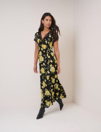 Nobody's Child Black And Yellow Floral Morgan Midi Dress