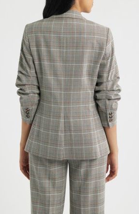 Anne Klein Windowpane Plaid Scrunch Sleeve Jacket in Anne Black Multi at Nordstrom, Size 10