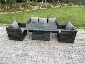Fimous 5 Seater Wicker Rattan Rising Table Sets in Dark Grey