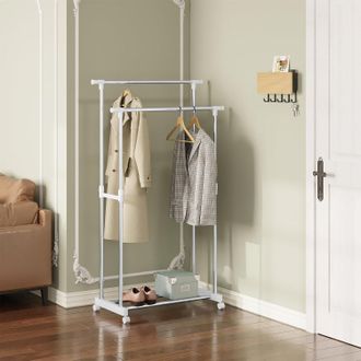 Woltu Perchero Con Ruedas, Varilla Para Perchero Doble (75,5-151,5)x(94-171)x42 Cm, Plateado+blanco - Woltu