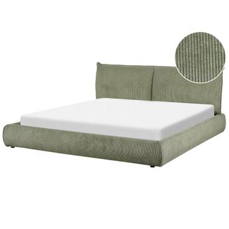 Beliani Cama De Agua Moderna Tapizada 180 X 200 Cm Somier Con Colch&oacute;n Pana Verde Vinay