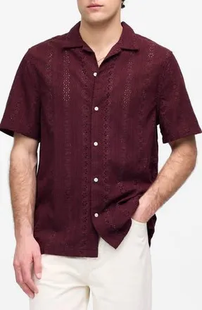 Madewell Short Sleeve Button-Up Shirt in Embroidered Cotton in Dusty Plum at Nordstrom Rack, Size Small
