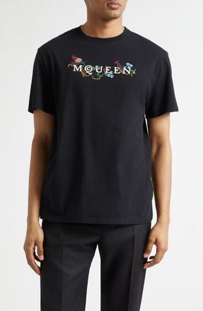 Alexander McQueen Embroidered Logo T-Shirt in Black /Multicolour at Nordstrom, Size Xx-Large