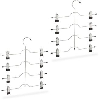 Relaxdays 4x Grucce Multiple, Stampelle per Gonne o Pantaloni con 4 Supporti Ognunga, con Pinze, Salvaspazio, Antiscivolo, Argento