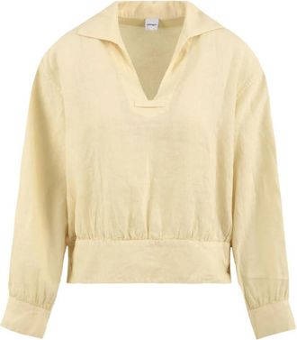 Aspesi Geverfde Linnen Blouse - Dames - Blouses - Beige - L - Linnen - Overhemden