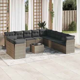 vidaXL Set De Sof&aacute;s De Jard&iacute;n 12 Pzas Con Cojines Rat&aacute;n Sint&eacute;tico Gris Vidaxl