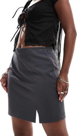 Object tailored mini skirt with notch front in gray
