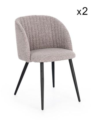 Konte Design Conjunto de 2 sillas en tela efecto bouclé visón y patas negras