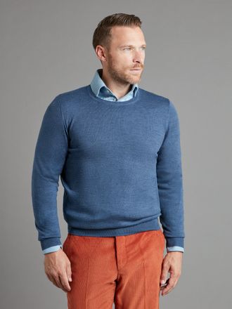 Oliver Brown Merino Crew Neck Jumper - Denim