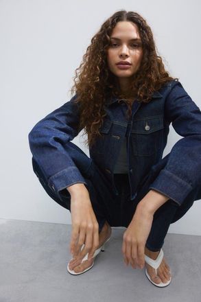 H&M Cropped Denim Jacket in Dark Denim Blue at Nordstrom, Size Xx-Large