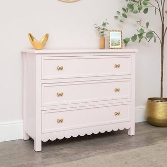 Melody Maison Large Scalloped 3 Drawer Chest Of Drawers - Staunton Pink Range in Baby Pink