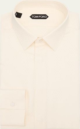 Tom Ford Mens Tonal Polka Dot Lyocell Dress Shirt