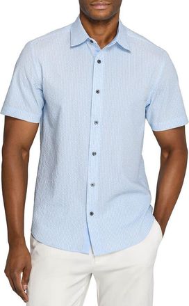 ConStruct Slim Fit Dot Woven Short Sleeve Seersucker in Lt Blue at Nordstrom, Size Xx-Large