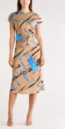 Area Stars Avery Print Front Twist Dress in Tan Abstract at Nordstrom Rack, Size X-Small