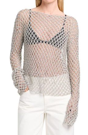 TWP Open Knit Crochet Boat Neck Top in Pale Champagne at Nordstrom, Size X-Small