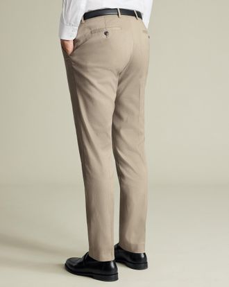 CHARLES TYRWHITT Smart Stretch Texture Trousers - Limestone Size 30/30 by Charles Tyrwhitt