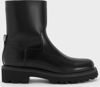 Charles & Keith Devan Side-Zip Ridged-Sole Calf Boots