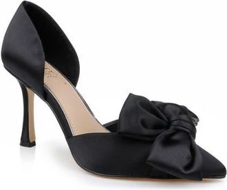 Badgley Mischka Sidney Pointed Toe dOrsay Pump in Black Satin at Nordstrom, Size 9.5