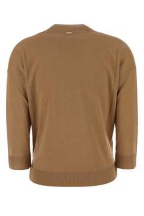 Herno Womens Camel Lyocell Blend T-Shirt Exterior: Cotton Maglieria Sweater