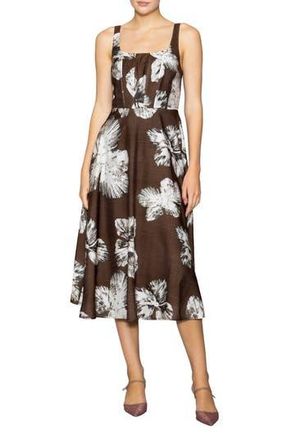 Melloday Floral Print Sleeveless Midi Dress in Brown Floral at Nordstrom Rack, Size X-Large