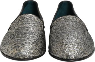 Dolce & Gabbana Mens Gray Glitter Lurex Dg Logo Dress Loafers Shoes Leather