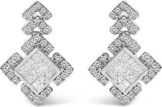 House of Brilliance 10K White Gold 3/5 Cttw Princess Diamond Geometric Drop Earrings at Nordstrom