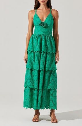 ASTR the Label Faeryn Tiered Cotton Maxi Dress in Emerald at Nordstrom Rack, Size X-Small