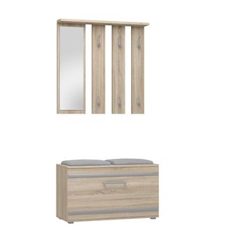 OEM Conjunto Pr&aacute;ctico Para El Recibidor: Perchero Con Espejo, Zapatero Y Asiento - Roble Sonoma