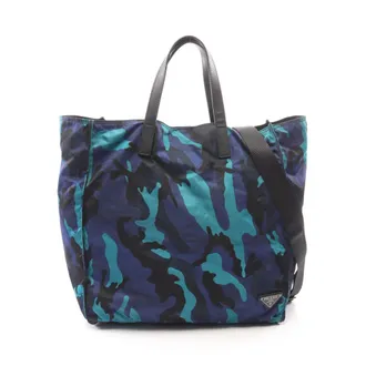 Prada Black Blue Multi-Color Nylon Leather Handbag Tote Bag (Pre-Owned)