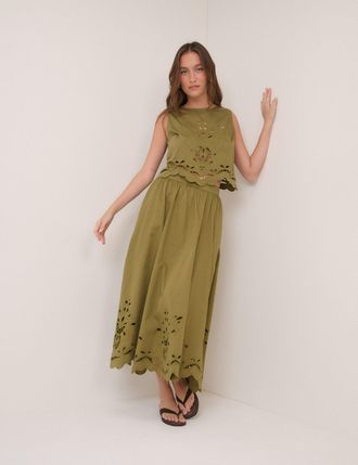 Nobody's Child Green Broderie Anglaise Tank Top