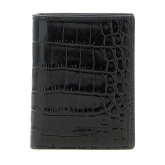Tom Ford Wallets & Cardholders, male, Black, ONE SIZE, Shiny Crocodile-Print Card Holder