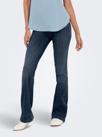 Only Bootcut-Jeans ONLY ONLPOWER MID WAIST PUSH UP FLARED DNM, Damen, Gr. XL, L&auml;nge 32, dunkelblau denim, Denim/Jeans, Obermaterial: 92% Baumwolle, 6% Poly