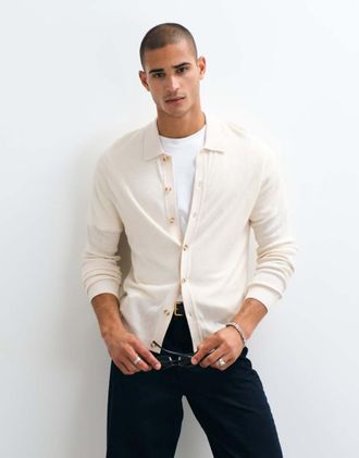 Abercrombie & Fitch cardigan lavorato a maglia con colletto color crema-Bianco
