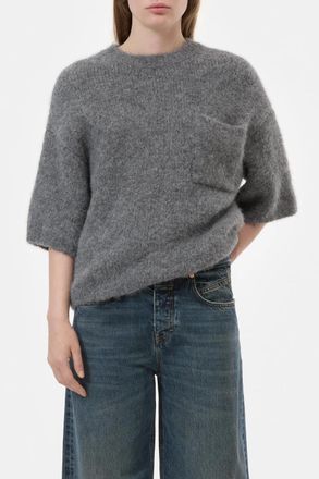 Closed Crew Short Sleeve Top In Dark Grey Melange